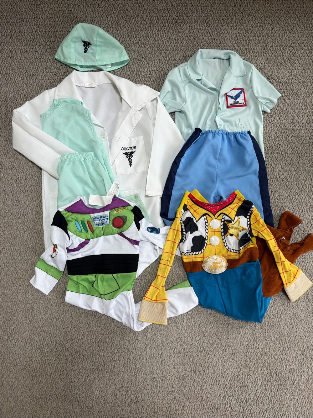 Disney Kids Costume Set - buzz, woody, doctor, mailman